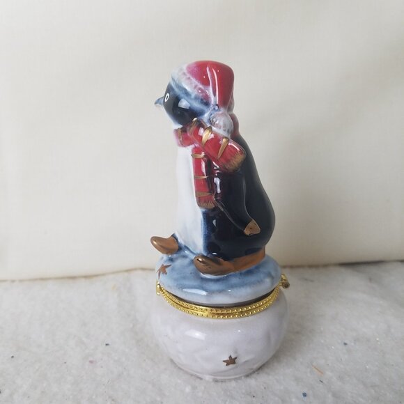 Penguin trinket box porcelain vintage Christmas figure décor scarf - Picture 8 of 9